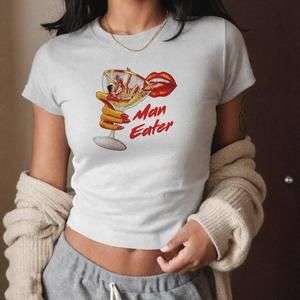 Man Eater Y2K Retro Baby Tee, Sexy Crop Top For Women, Retro Aesthetic